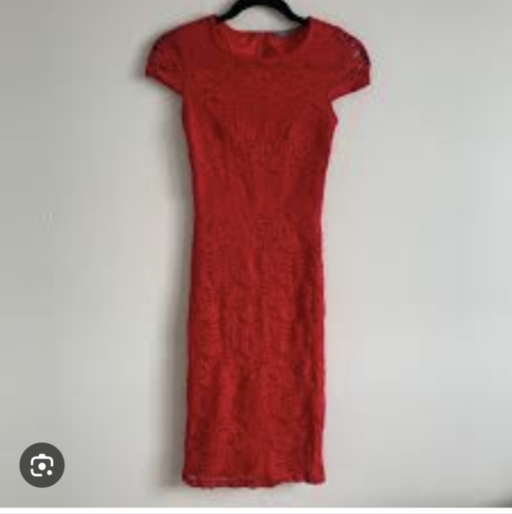 Suzy Sheir Elegant Red Lace Dress Size XS